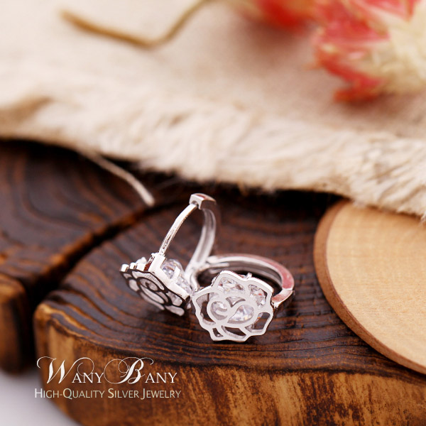 Silver Rose Cubic Earrings