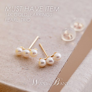 ▒14K GOLD▒ Pearl Trio Earrings