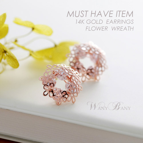 ▒14K GOLD▒ Flower Wreath Earrings