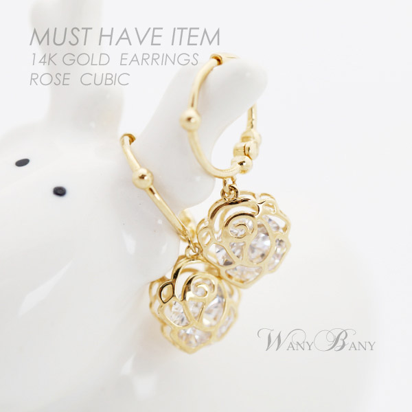 ▒14K GOLD▒ Rose Cubic Earrings[원터치]